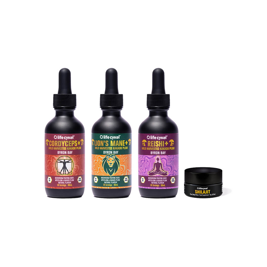 Elite Professional Athletes Pack - Lion's Mane, Cordyceps, Reishi & Shilajit Pure Resin